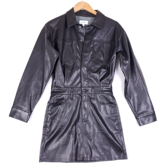 pistola Dresses & Skirts - Pistola Faux Leather Dress Womens XS Long Sleeve Mini Black Vegan Utility Moto